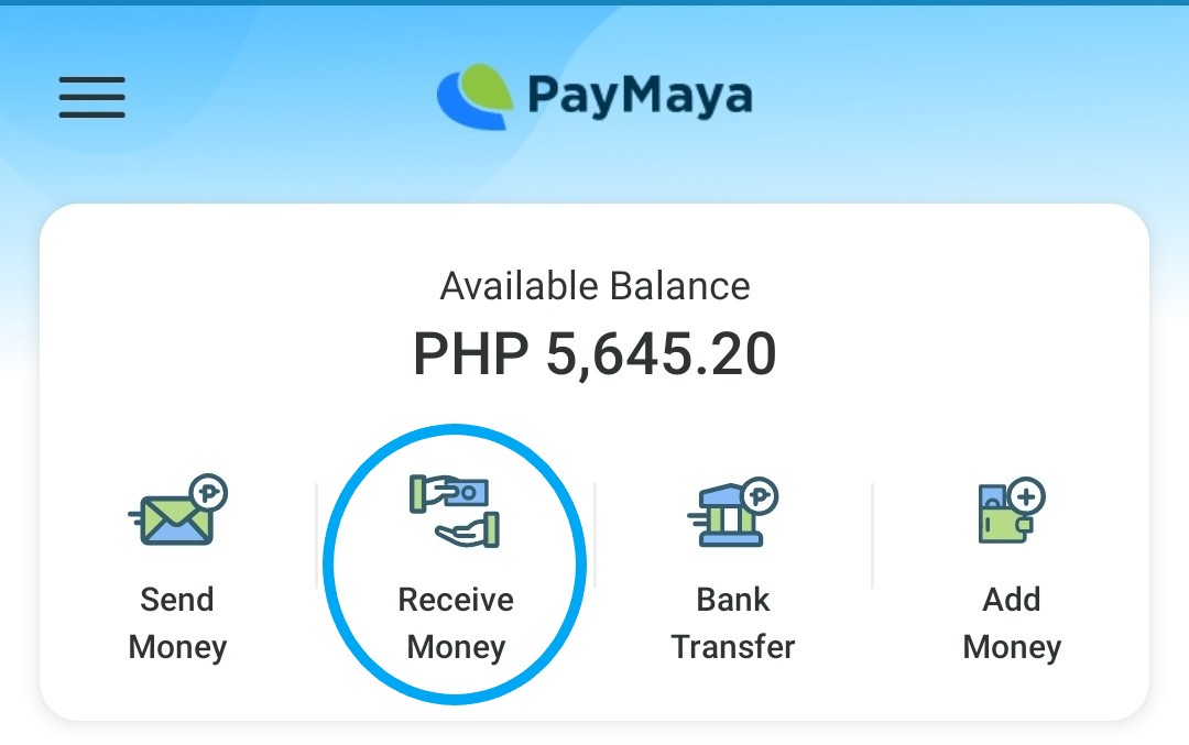 home screen of PayMaya virtual wallet