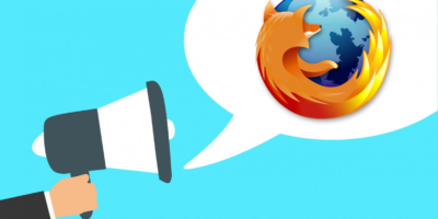 megaphone with speech bubble and firefox logo