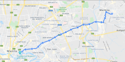 Map route of the bike through Marikina Manila cities