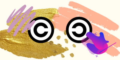 Logos of copyright and copyleft with some artistic style around them